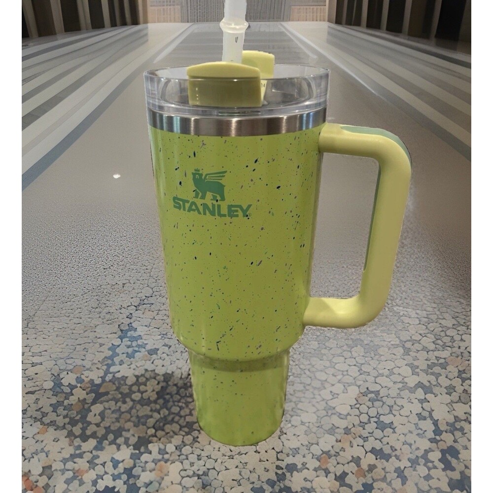 Stanley Speckled Green Insulated Tumbler W/ Handle Straw Drink Through Lid 40oz